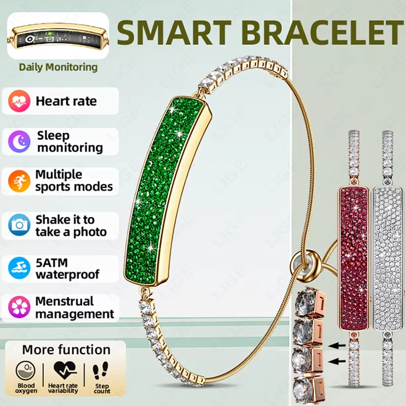Fashionable Diamond Smart Bracelet Women Heart Rate Sleep Menstrual Cycle Monitor Multiple Exercise 5ATM Waterproof Smart Watch
