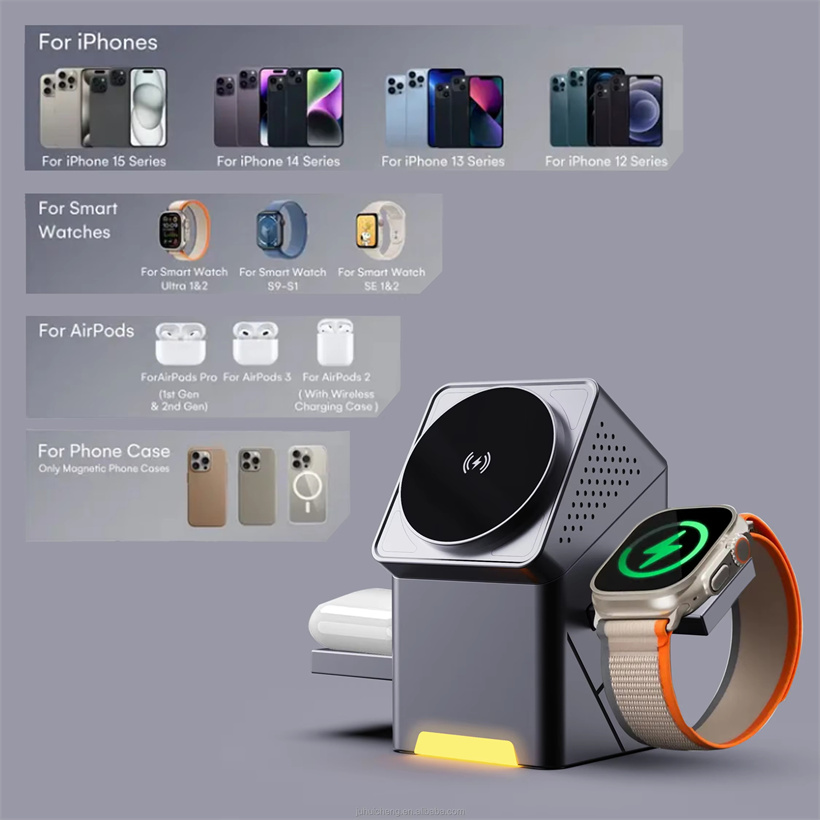 3 in 1 Cube Wireless Charger Auto Rotation Magnetic 15W Wireless Charging Station for IPhone 16 15 14 13 12 iWatch Airpods